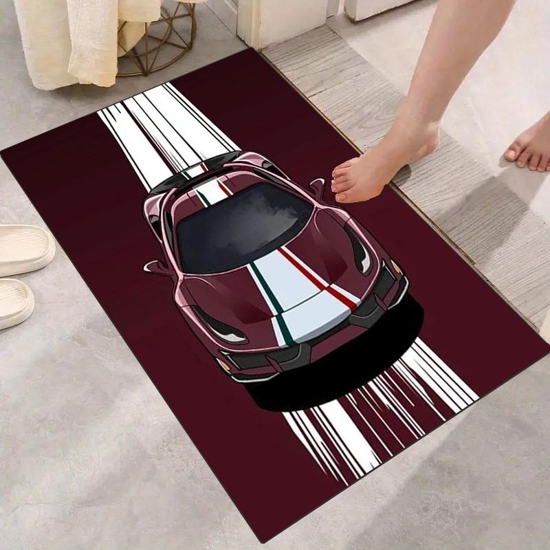 Burgunderrotes Supercar Mit Italienischem Streifen Grafikdruck Bereichsteppich Sportwagen Kunst Teppich Boden Teppich Auto Enthusiast Wohnzimmer Schlafzimmer Heimdeko Matte