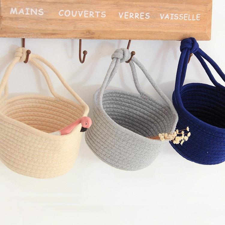 Storage Basket Household Cotton Woven Finish Basket Nordic Small Hanging Basket Cotton Rope Storage