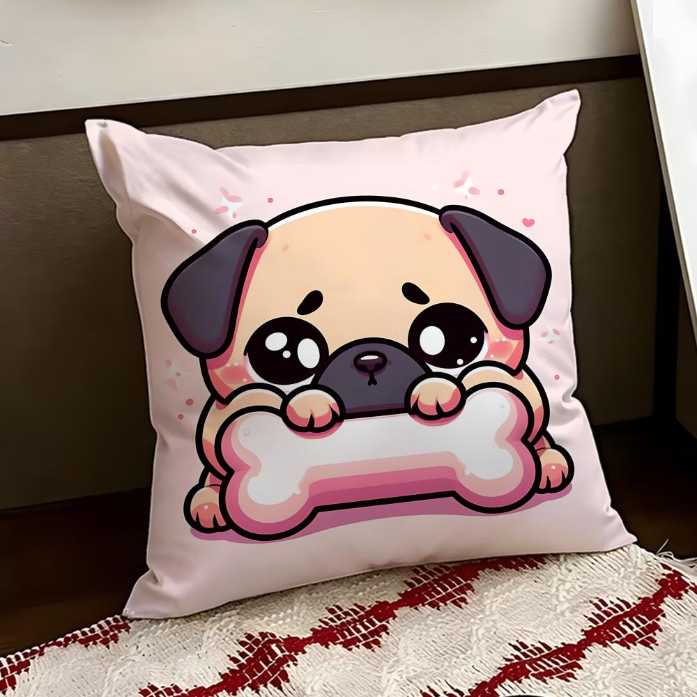 Snorty Sweet Heart Pug Cushion Cover Reversible Soft Durable Pillow Cover Home  Car MultiScene Use for Daily Comfort