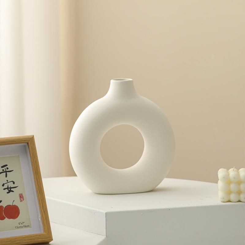 1 Stück Imitationskeramik reinweiße Vase Dekoration Vase Dekoration Donut Muster Blumentopf Schreibtisch Design Sinn Dekor