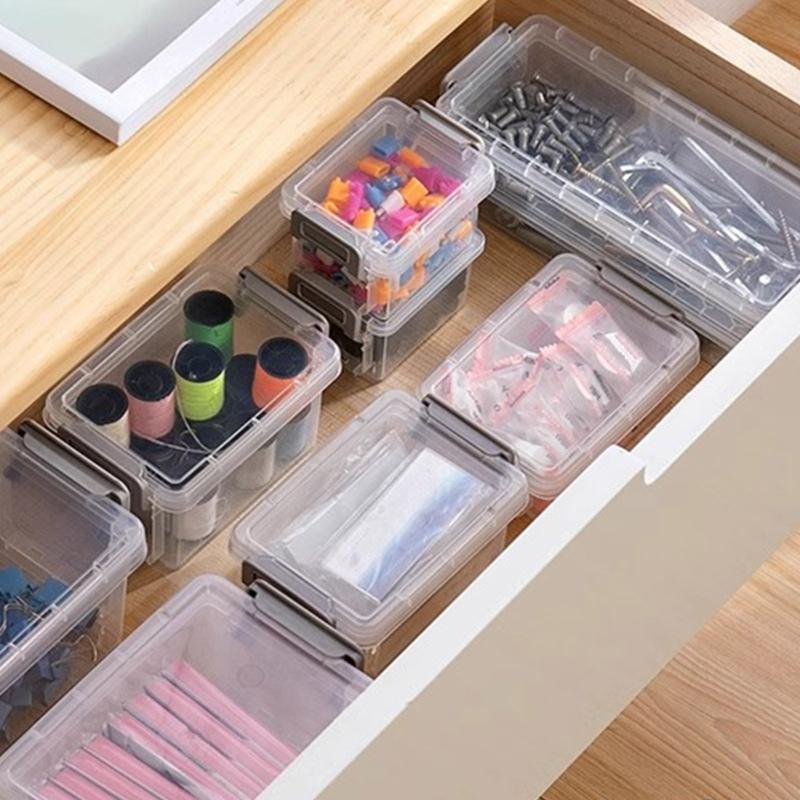 Stackable Storage Box Clear Desktop Organizer Plastic Storage Bins with Lids Office Supplies for Toys Snacks