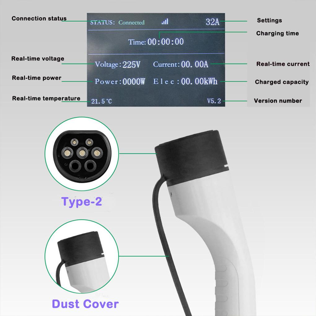 EV Charging Station 7KW 32A RGB EV Charging Station With Hook 5M Cable Wall-Mounted Electric Car Ev Charger