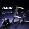 240W Fast Charging Cable With Built-in Phone Stand 1.5m Zinc Alloy Wire For Smartphones Tablets Black