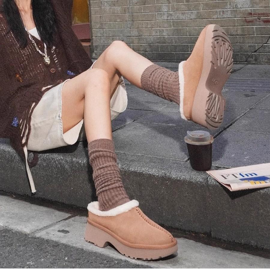 Cowhide Version~ Ruth Thick-soled Snow Boots Women's Velvet Thermal Cotton Shoes, Half-towed Bag Head, and Fluffy Slippers