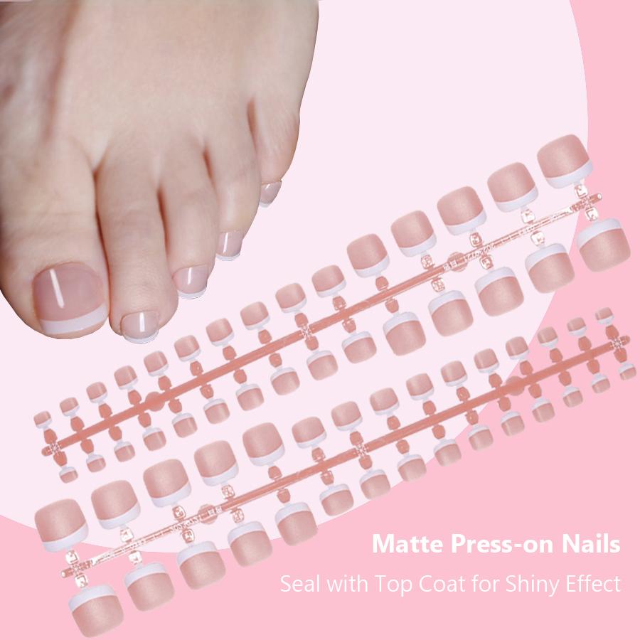 120 szt. francuskich paznokci u stóp, do noszenia, sztuczne końcówki paznokci u stóp, proste, pełne pokrycie, modny manicure, zdobienie paznokci