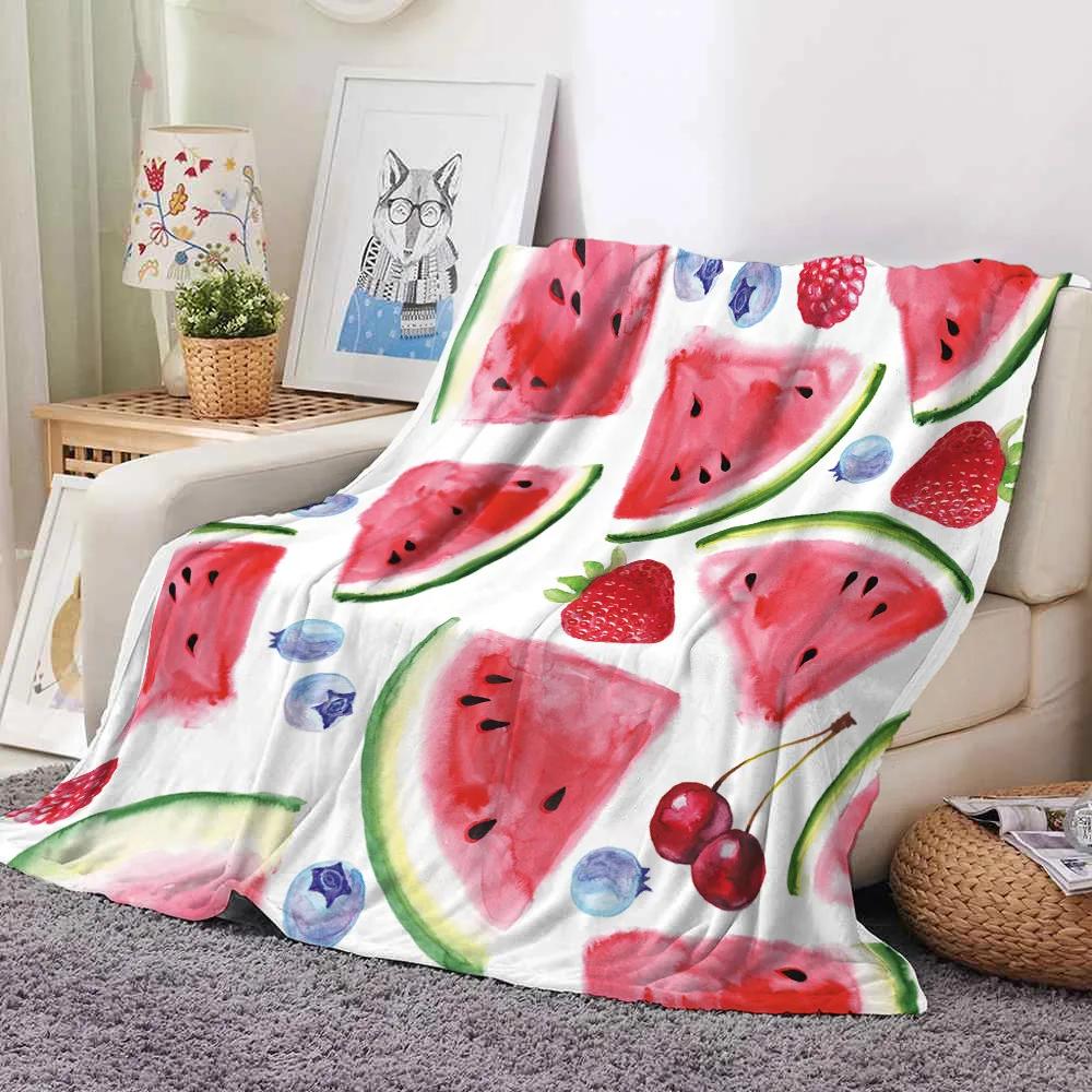 Fresh Fruits Pattern Throw Blanket Watermelon Cherry Flannel Blanket for Bed Sofa Couch Blanket King Queen Size Super Soft Warm