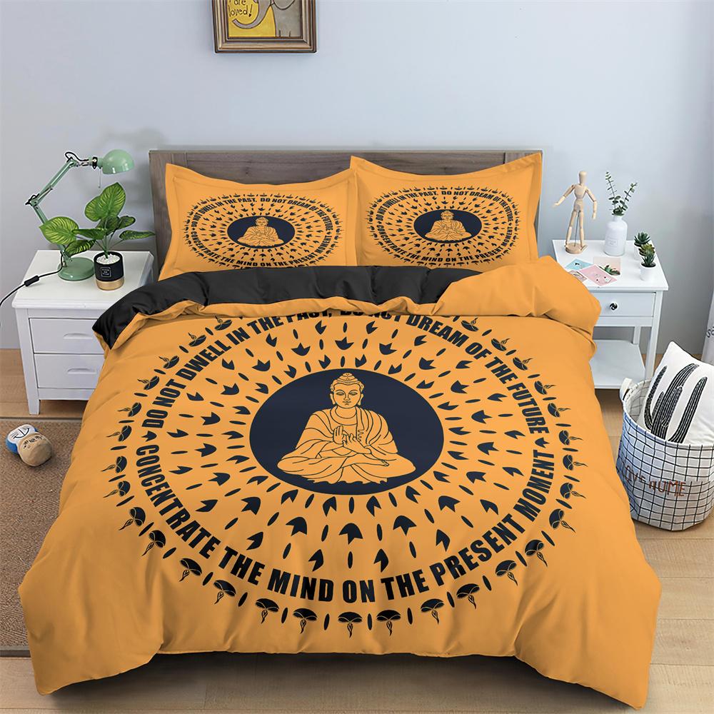 Ensemble de housse de couette Bouddha Taille Queen Lit Simple Double Literie 220x240cm Lit Jumeau King Complet Ensemble de Literie Housse de couette et Taie d'oreiller Drap de lit UK Single 135x200cm