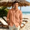 Men's Long Sleeve Button Down Shirt Cotton Linen Casual Front Button Closure Color