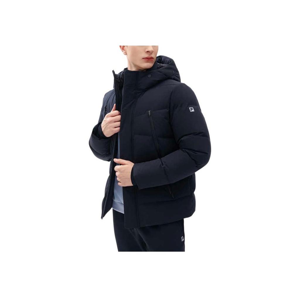 FILA Athletics Basic Sports Minimalist Hooded Solid Color Long Sleeve Warm Down Jacket Men Outerwear Deep-Black A11M242904F-BK