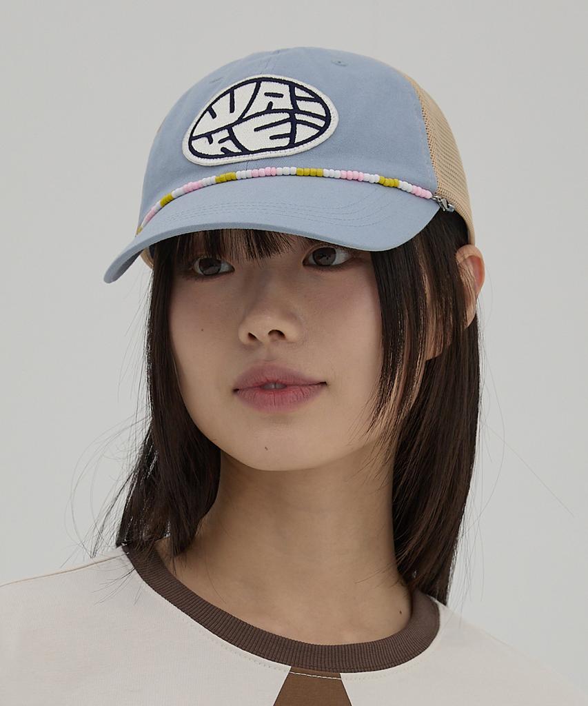 WAIKEI Detachable Bead String Mesh Ball Cap Sky Blue