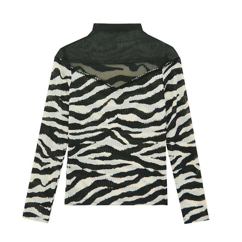 2024 Autumn Women's Slimming Mesh Print Long Sleeve Shirt