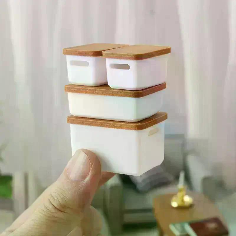 4pcs Mini Storage Case with Cover 112 Dollhouse Miniature Food Box Model Doll House Accessories Toy