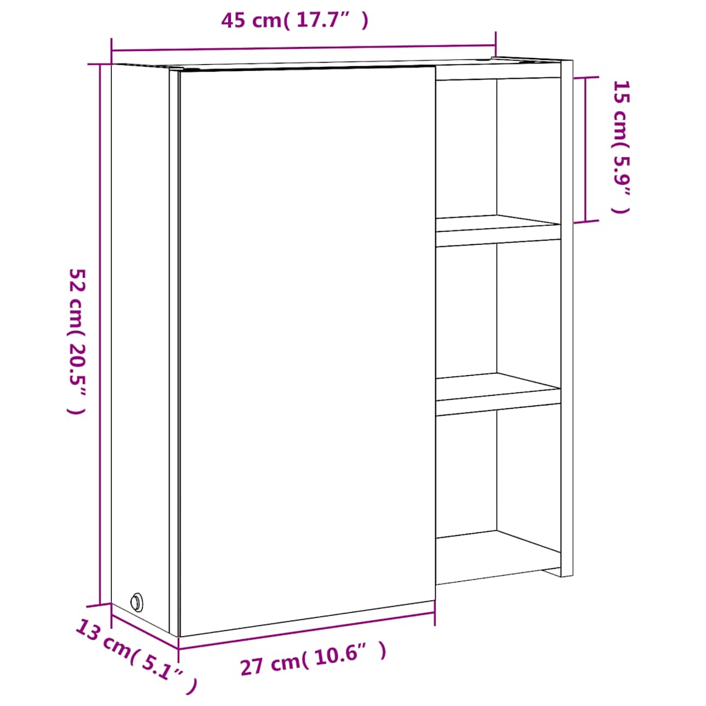 LED Lighted Mirror Cabinet Gray 45 x 13 x 52 cm