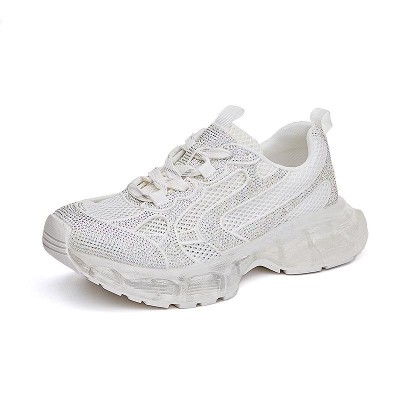 Thick-soled dad shoes women's 2025 summer new breathable sports shoes women's thick-soled heightening shoes high-value rhinestone women's shoes