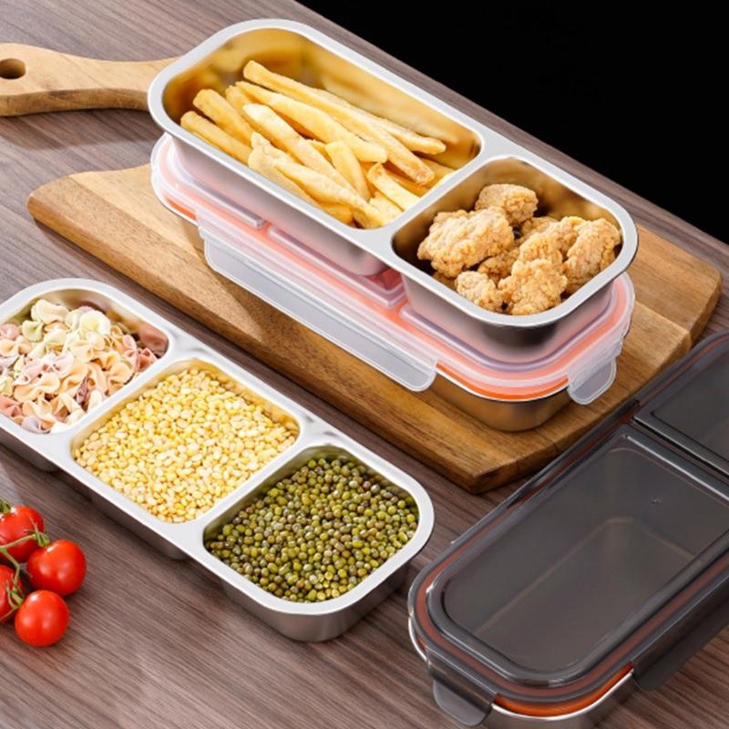 2 Pack Divided Meal Preps Container With Secures Lid Odor Resistant Dishwasher Safe Steel Snacks Box Lunch Organizers