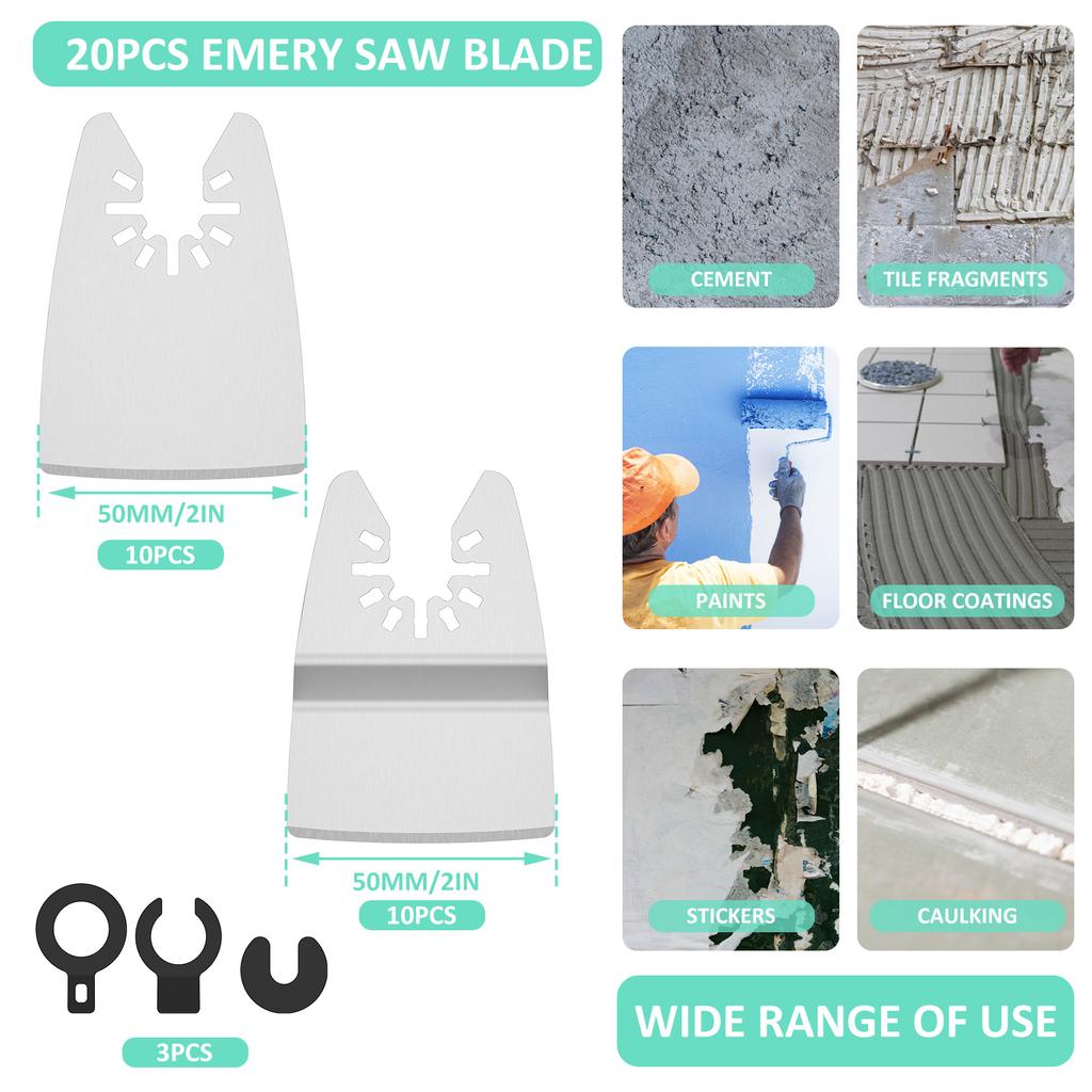 20/10Pcs Oscillating Blade Tool Scraper Stainless Steel Flexi Multitool Scraper Blade for Removing Tile Glue Paint Caulk Sticker