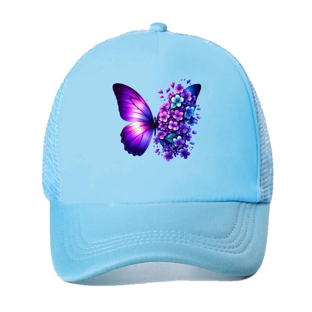 Purple Blue Butterfly Floral Bloom Art Design Mesh Baseball Cap Casual Hat Outdoor For Womens Unisex FeUnisex