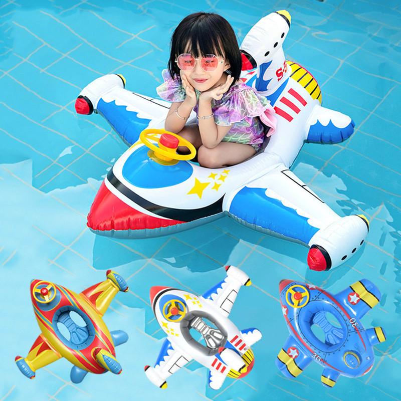 Children's Inflatable Plane Swim Ring With Reinforced Bottom Eco-friendly Pvc Material Printed Design
