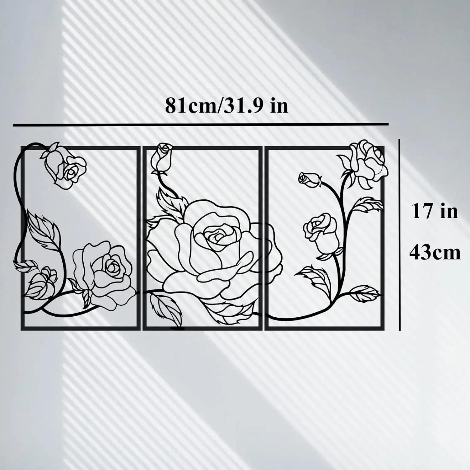 

Потрясающая настенная картина из трех металлических роз: Черный цветочный декор для спальни и гостиной. Черный цветочный декор для улучшения дома. чёрный