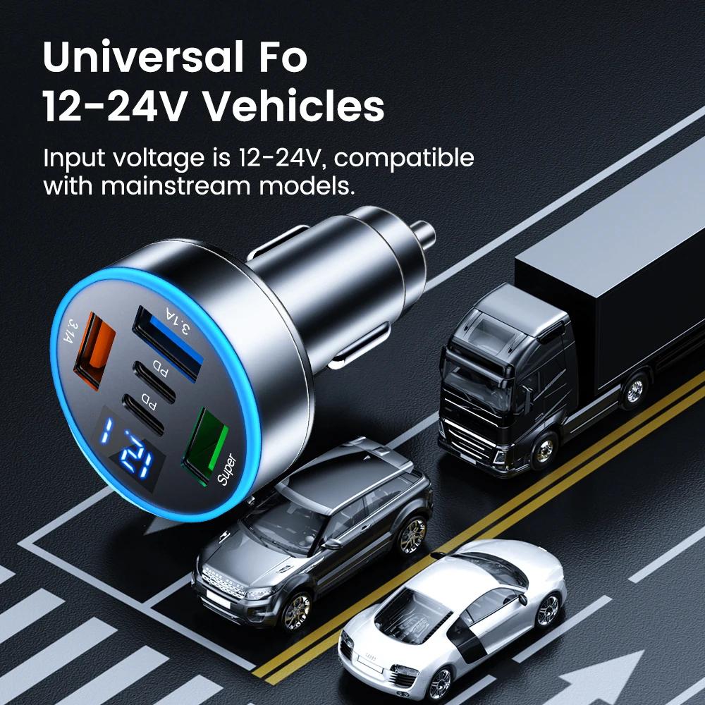 Car Charger QC3.0 Quick Charge One Tow Four Multi-function Car Converter Plug 4-port Car Flash Charge with Digital Display