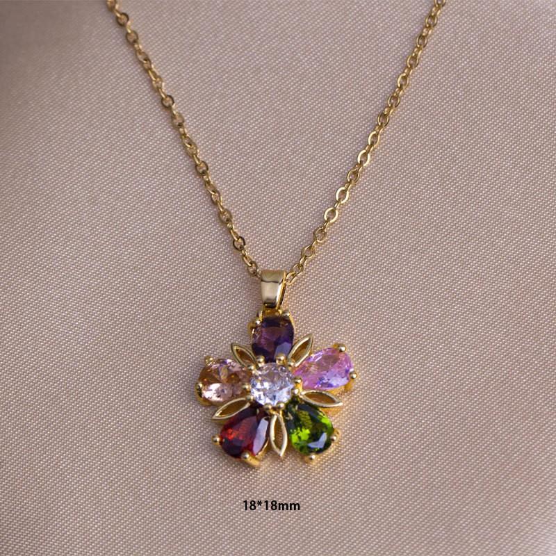 Womens Titanium Steel Jewelry Set Flower Gem Pendant Necklace Earrings Ring Fashion OL Style