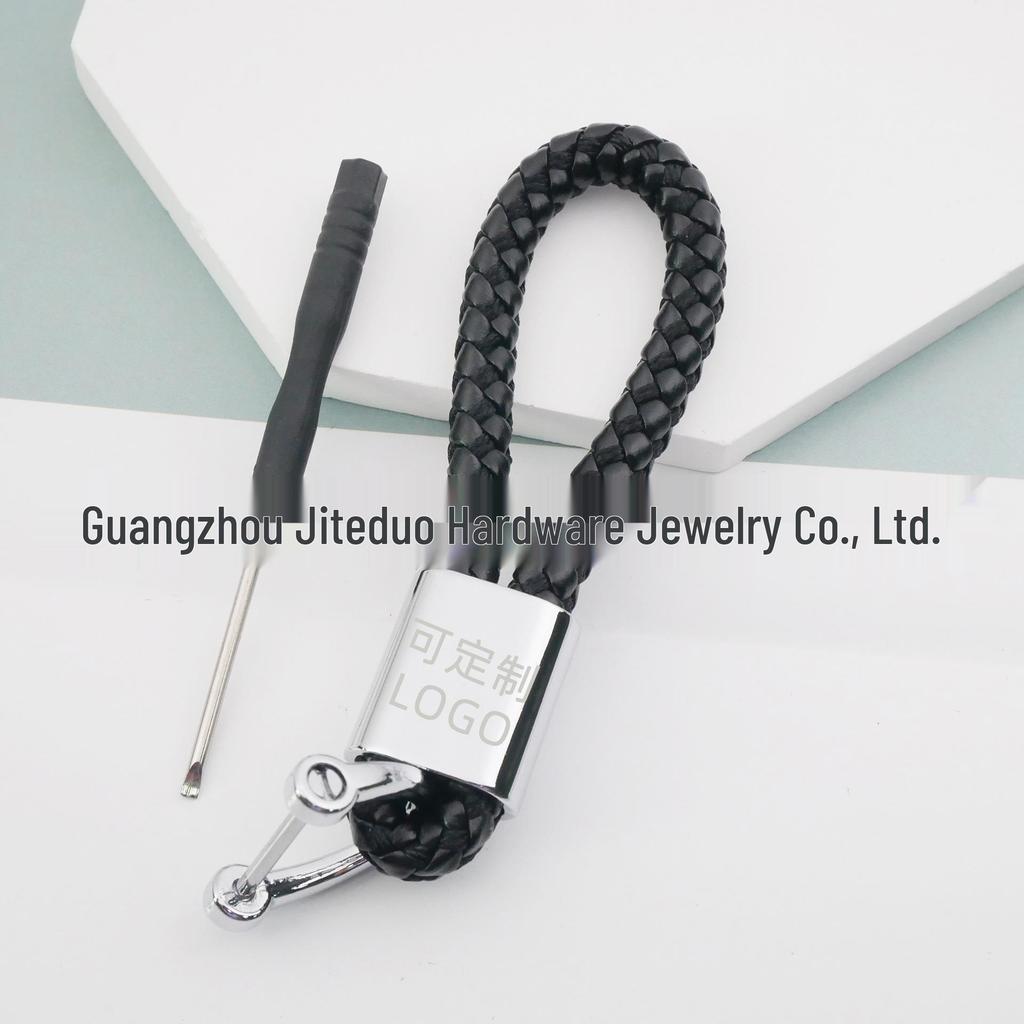 Handmade Woven Leather Car Logo Keychain Pendant for Men and Women