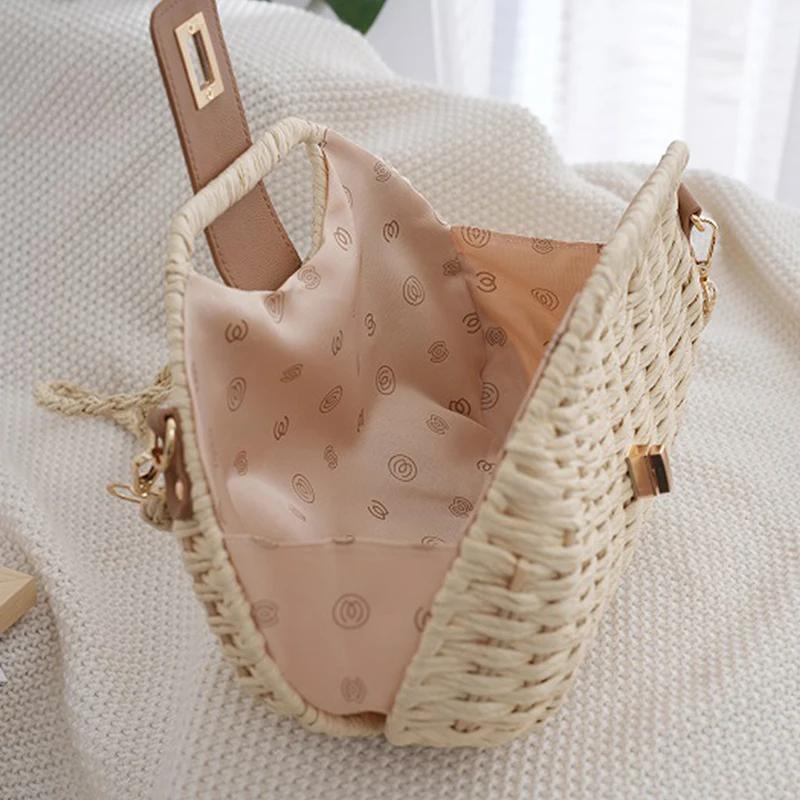 Damen Umhängetasche aus Stroh Gewebtes Seil Elegante Schulter-Strandtasche