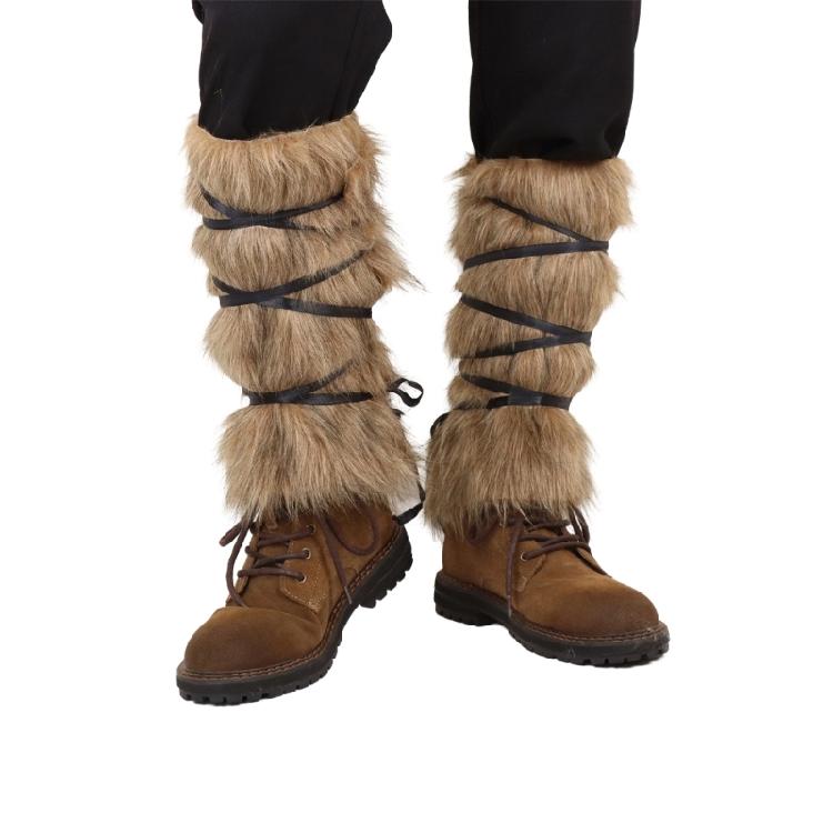 Medieval Furry Leg Gaiters with Adjustable Strap Mercenary Leg Guards Leg Warmer for Halloween Cosplay Accessories