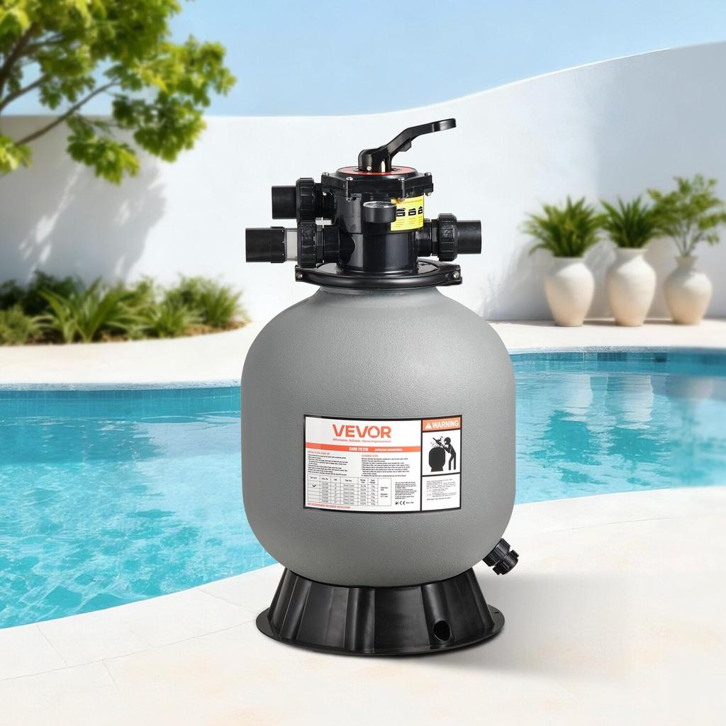 Sand Filter, 457.2 Mm, 151.4 LPM Above Inground Swimming Pool Sand Filter System, with 7-Way Multi-Port Valve, Backwash, Rinse, Recirculate, Waste,