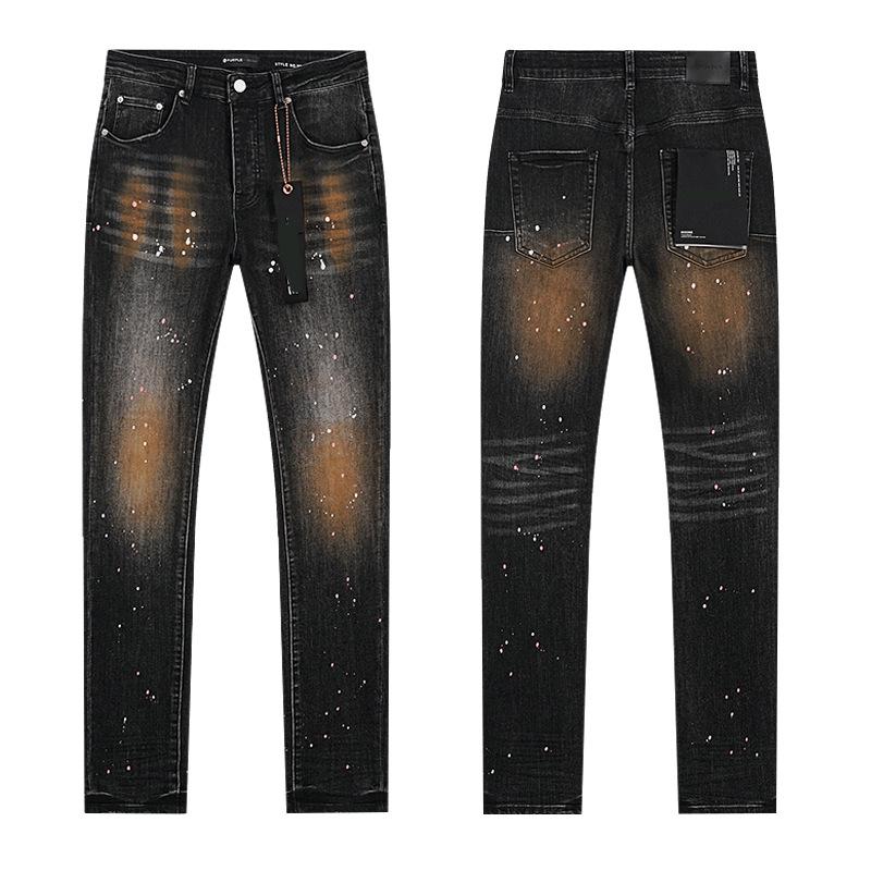 European and American Purple Slim Men's Trendy Light Luxury Elastic Jeans
