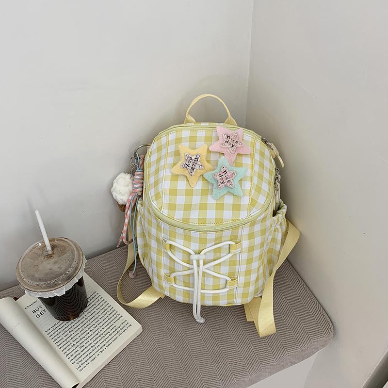 Women's Plaid Mini Backpack Junior High School Student Schoolbag Lightweight Backpack