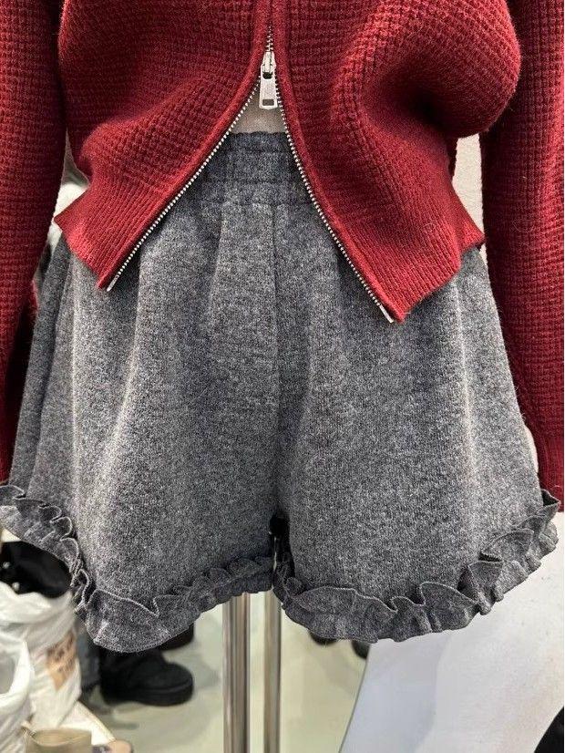 Plus Size Elastic High Waist Ruffle Grey Shorts for Autumn/Winter XL чёрный