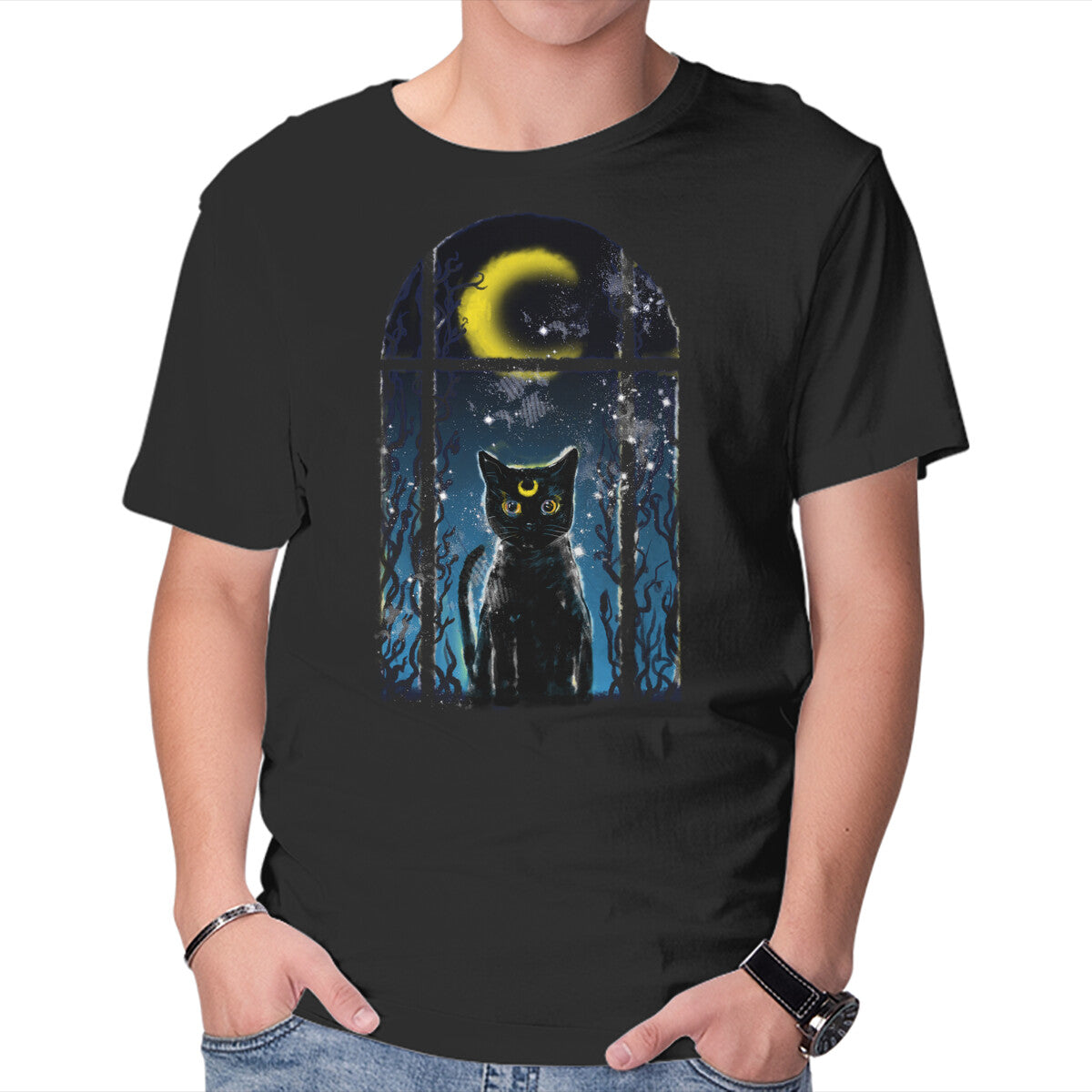 Unisex Crew Neck T-Shirt Moon Visitor Graphic Short Sleeve Casual Tee XL