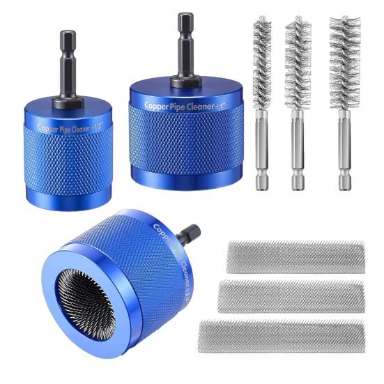 

Copper Pipe Cleaner Set with Hex Shank Replaceable 72A Steel Wire Brush Heads Threaded Design Prevents Slippage Pipe Cleaning Tools синій