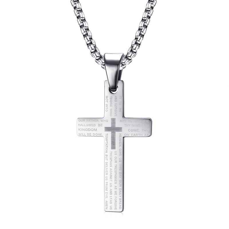 Kreuz Anhänger Für Männer Edelstahl Vater Unser Kruzifix Kostenlose Box Kettenglied Männlicher Schmuck