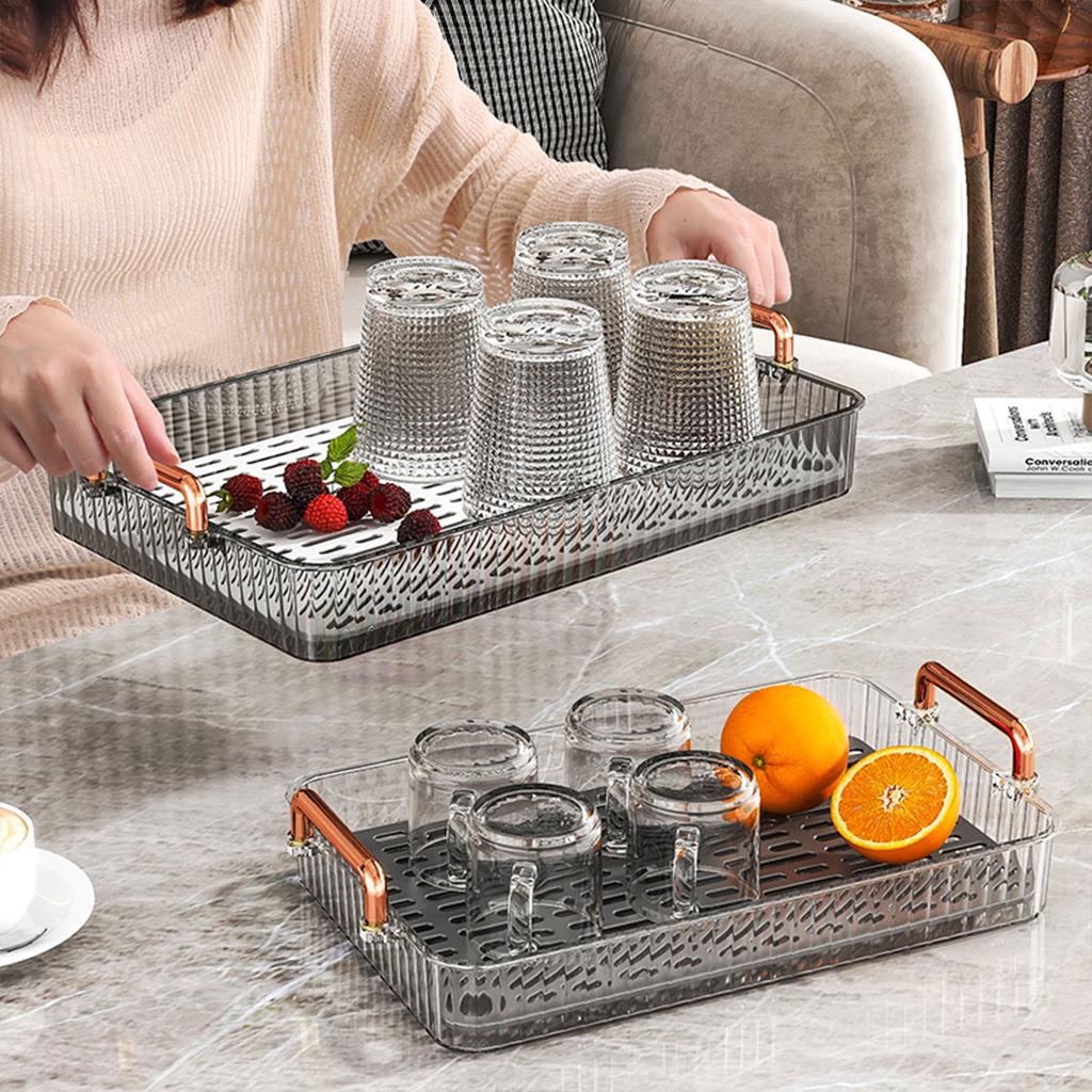 Kunststoff Doppel Schicht Tee Tablett Mit Griff Multifunktionales Rechteckiges Abtropf-Aufbewahrungstablett Zuhause Wohnzimmer Kuchen Obsttablett