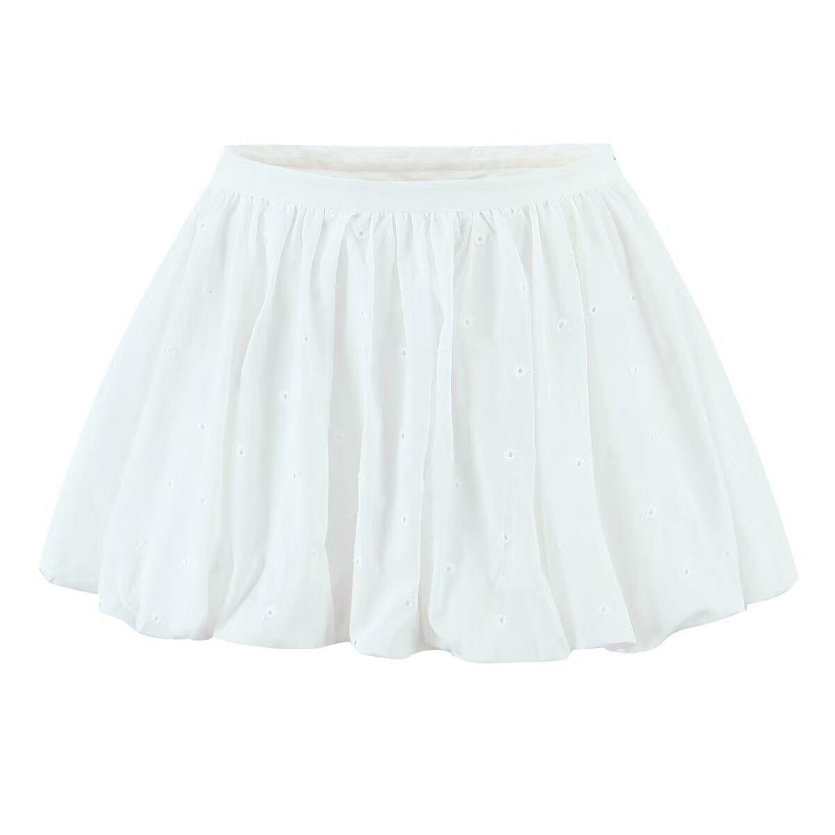 European and American style, new women s clothing, foreign style, versatile, fashionable embroidered low-rise fluffy bud skirt S белый