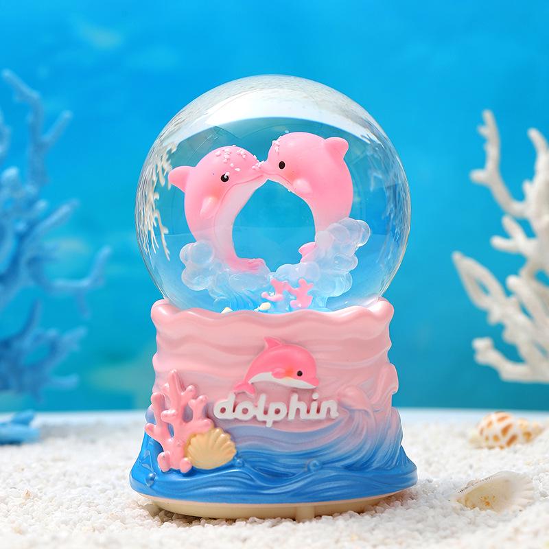Cartoon Couple Crystal Ball Resin Snow Globe Music Box Toy