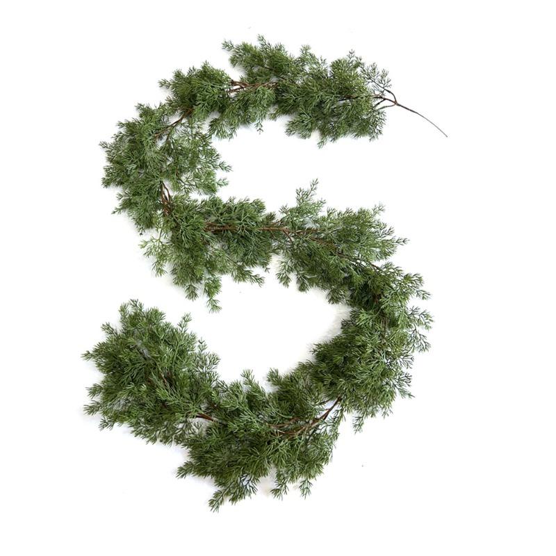 Artificial Simulation Touch Soft Rubber Juniper Leaf Rattan Home Door Hanging Christmas Green Plant Vine Decoration