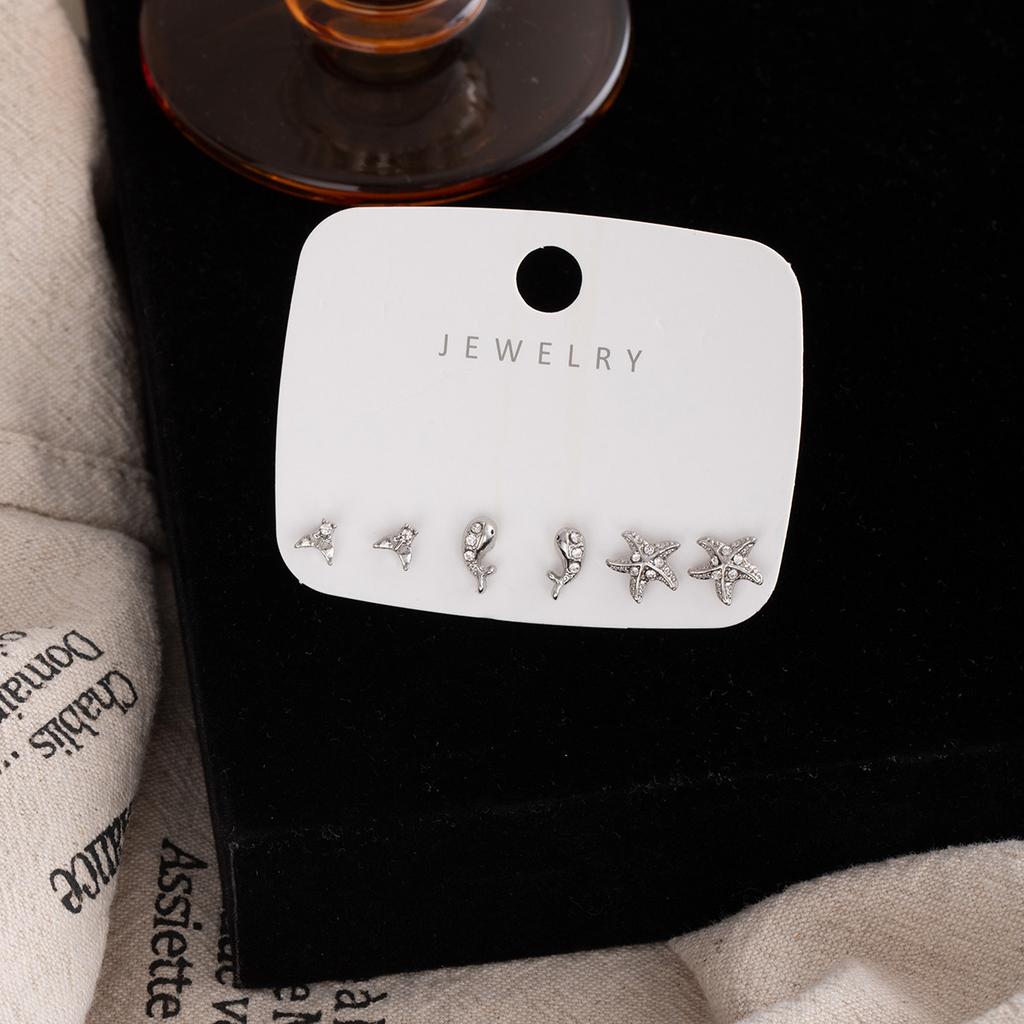 Starfish Diamond Fish Tail Simple Stud Earrings Sweet Lady Design Earrings Temperament Six-Piece Earrings