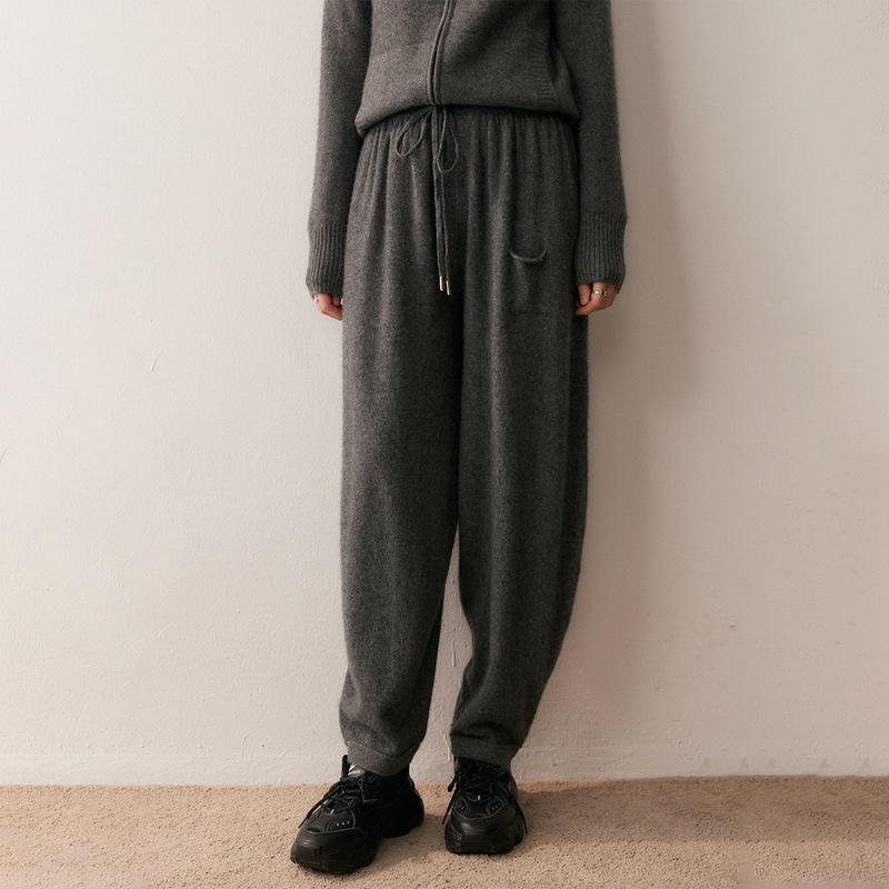 

Женские кашемировые брюки-морковки на резинке Осень/Зима 2025 - Модный свободный трикотаж с карманами One Size