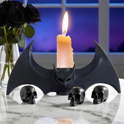 1/2 ks Halloweenský svícen ve tvaru netopýra Strašidelný 3D tištěný černý stojan na svíčku s netopýrem Svícník Domácí stolní dekorace