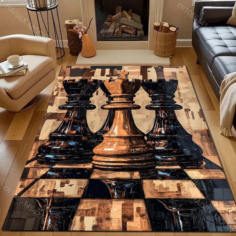 1PC Retro Chess Art Pattern Carpet for Living Room Bedroom Bedside Sofa Floor Mat Modern Home Decor Area Rug Large Size