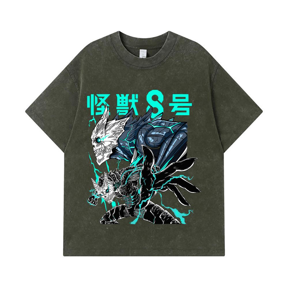 275 GSM Washed T-shirts 100% Cotton Kaiju No 8 V4 Print Unisex Heavy Cotton T Shirt S