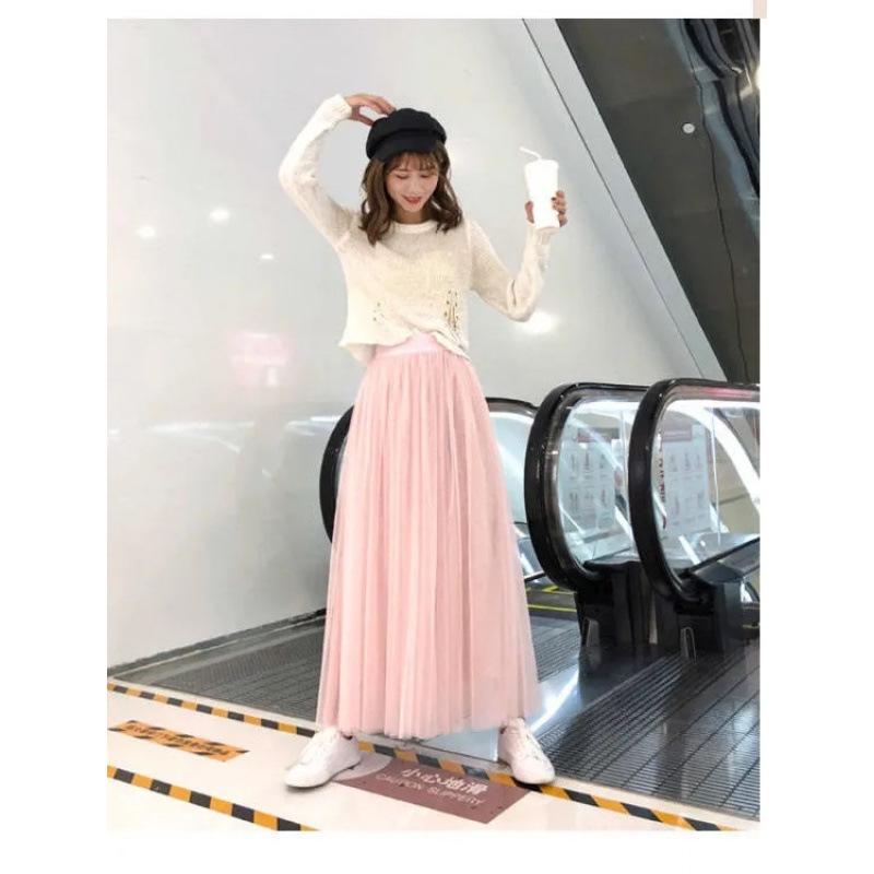 

Спідниця з тюлю А-силуету з високою талією в корейському стилі - Весна/Літо Length 88CM (Ankle-Length for Height Below 165CM) рожевий