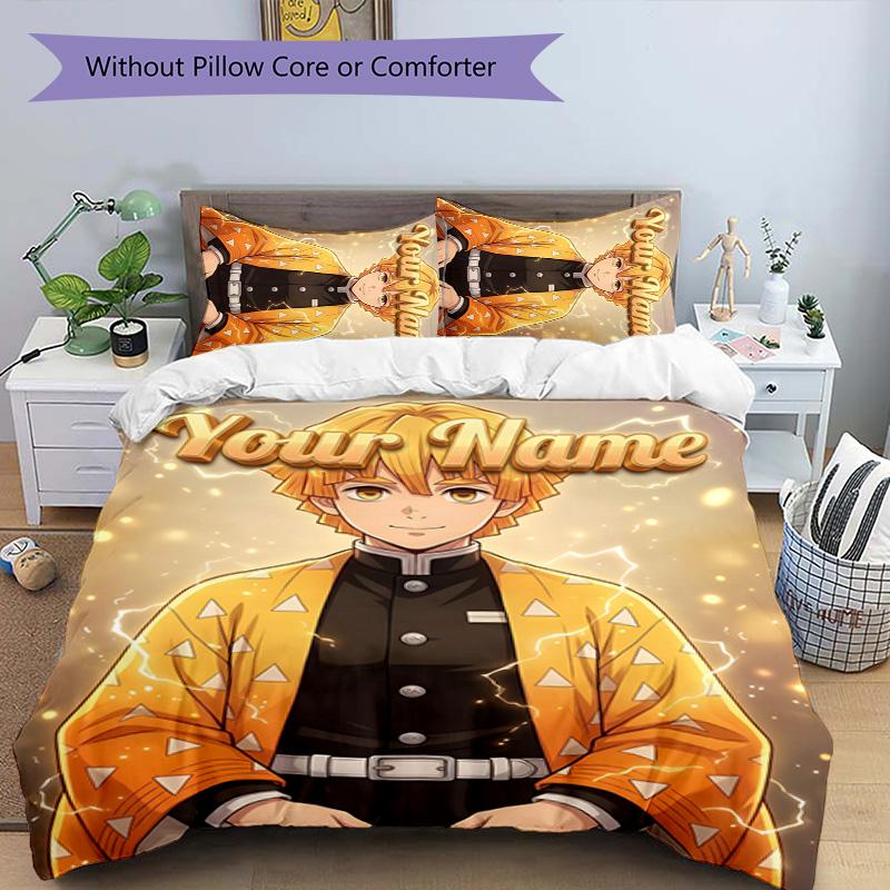 3pcs Agatsuma Zenitsu Cover Set - Personalized Name, HD Printed Bedding with 1 Cover and 2 Pillowcases - Perfect for Home Decor, Easy Care