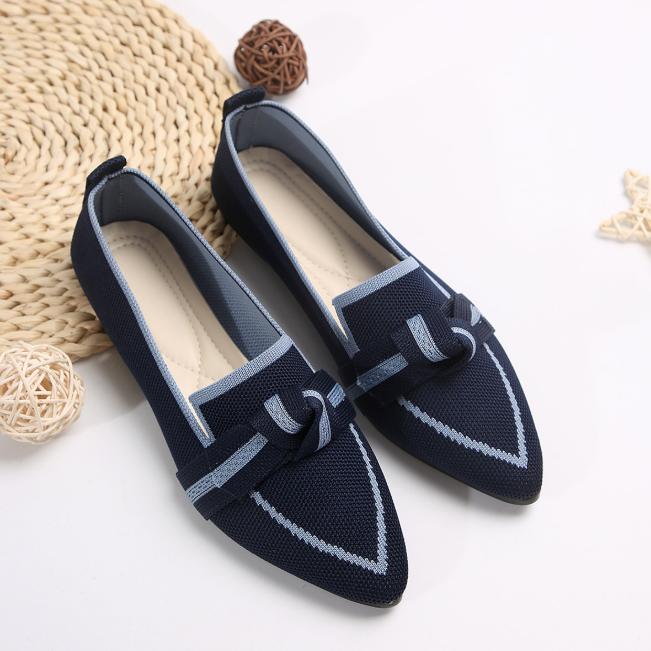 Womens Chic Knot Flat Shoes - Soft Knitted Slip-Ons with Pointed Toe - Ultra-Comfortable & Breathable for Everyday Style