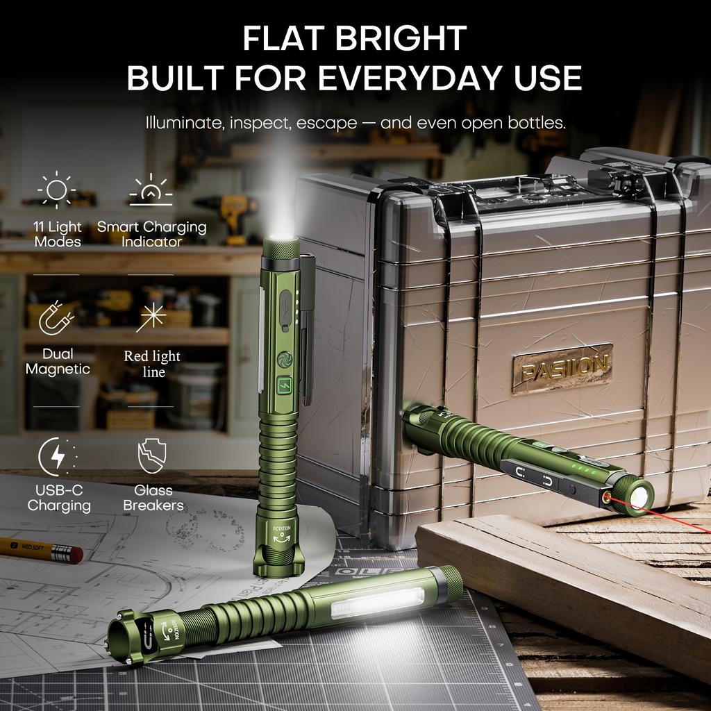 Red Laser Pointer Light EDC 700 Lumens Rechargeable Portable Flashlight With Infrared Light UV Function Magnetic Clip And Base Window Breaker