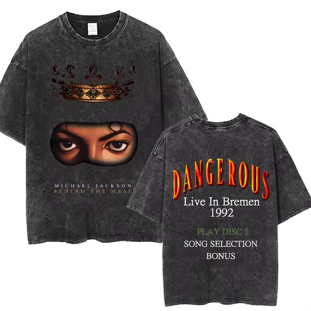 Der König des Pop Michael Jackson Vintage Washed T-Shirts Herren Damen Lässig Retro Baumwoll-T-Shirt Männlich Gothic Rock Übergroßes T-Shirt