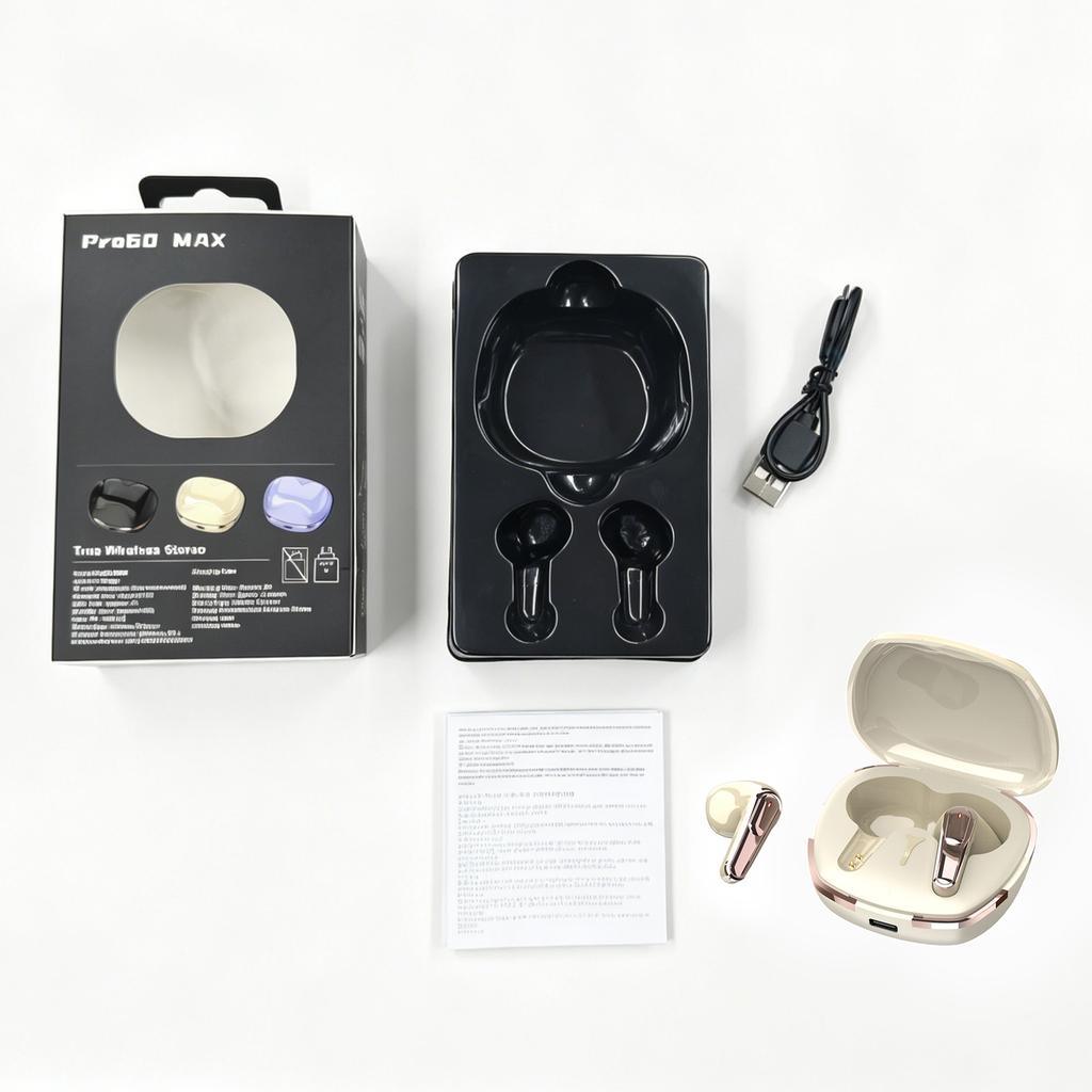True Wireless 5.4 Earbuds, Half In-Ear Music Headphones, IPX4 Sweatproof Earphone, 150mAh Charging Case, Magnetic Charging, Dual Ear Call, To